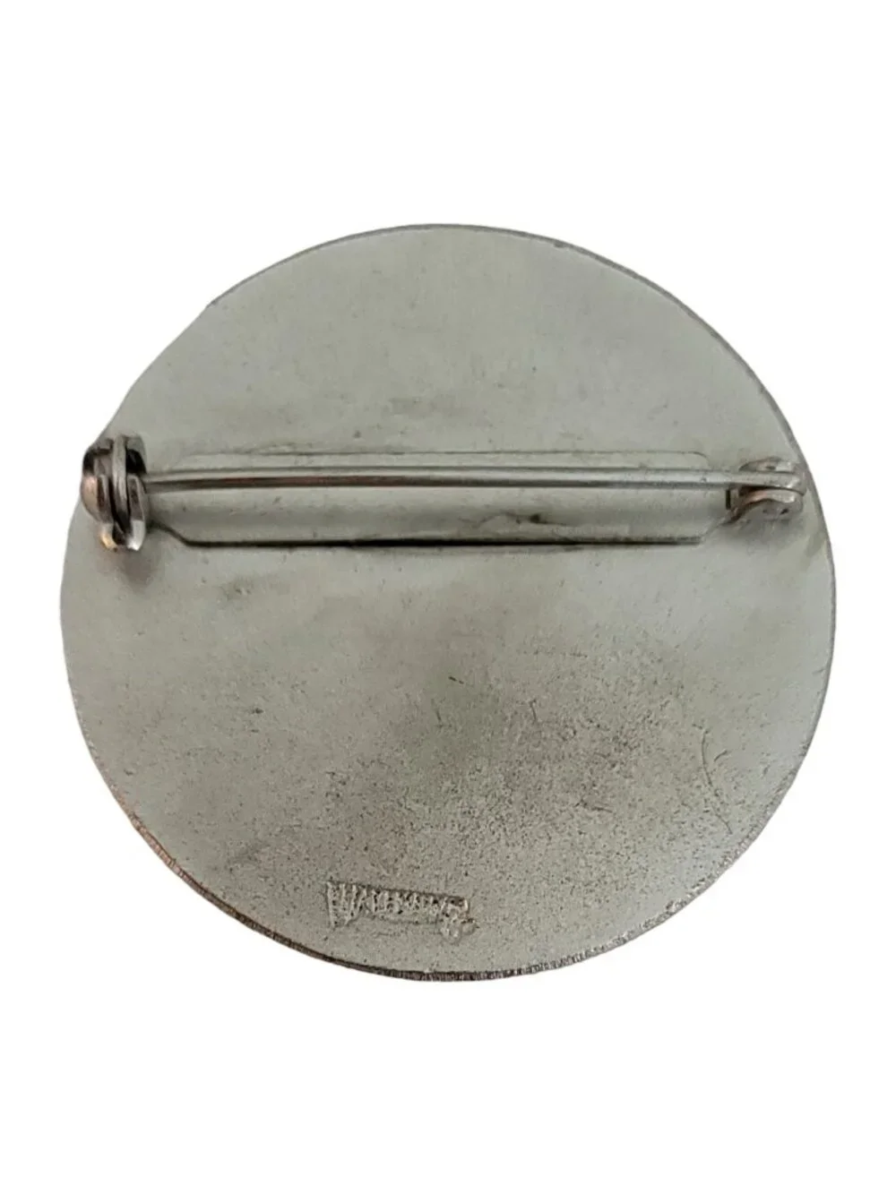 Silver Tone Greek Coin Brooch Pin, Signed, M455